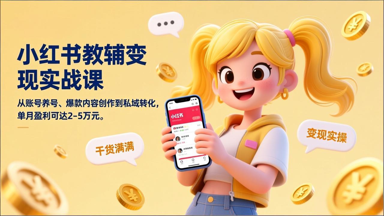 <span style='color:#bd7800'>小红书教辅变现实战课，从账号养号、爆款内容创作到私域转化，单月盈利可达2-5万元</span>