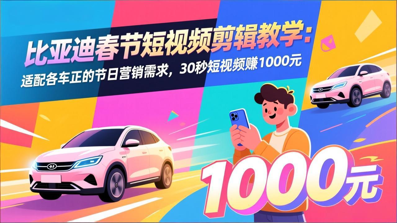<span style='color:#078a00'>比亚迪春节短视频剪辑教学：适配各车企的节日营销需求，30秒短视频赚1000元</span>
