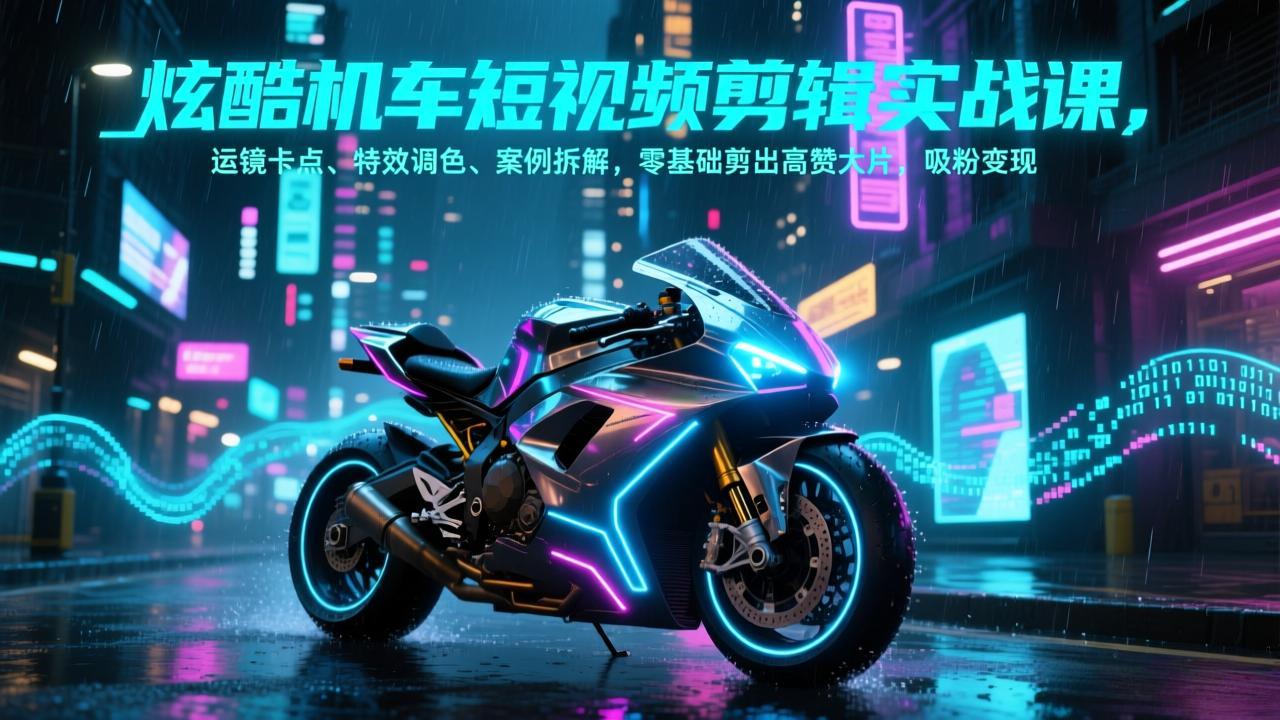 <span style='color:#bd7800'>炫酷机车短视频剪辑实战课，运镜卡点、特效调色、案例拆解，零基础剪出高赞大片，吸粉变现</span>