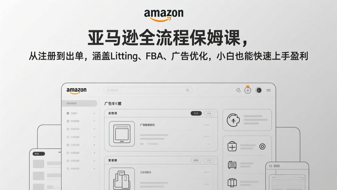 <span style='color:#bd7800'>亚马逊全流程保姆课，从注册到出单，涵盖Listing、FBA、广告优化，小白也能快速上手盈利</span>
