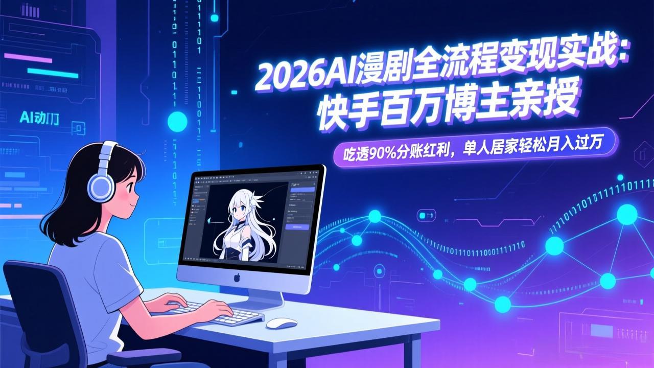 <span style='color:#a100e0'>2026AI漫剧全流程变现实战：快手百万博主亲授，吃透90%分账红利，单人居家轻松月入过万</span>
