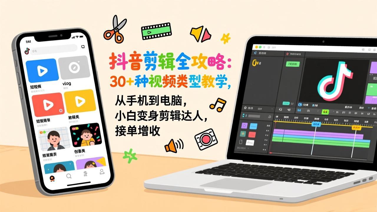 <span style='color:#bd7800'>抖音剪辑全攻略：30+种视频类型教学，从手机到电脑，小白变身剪辑达人，接单增收</span>