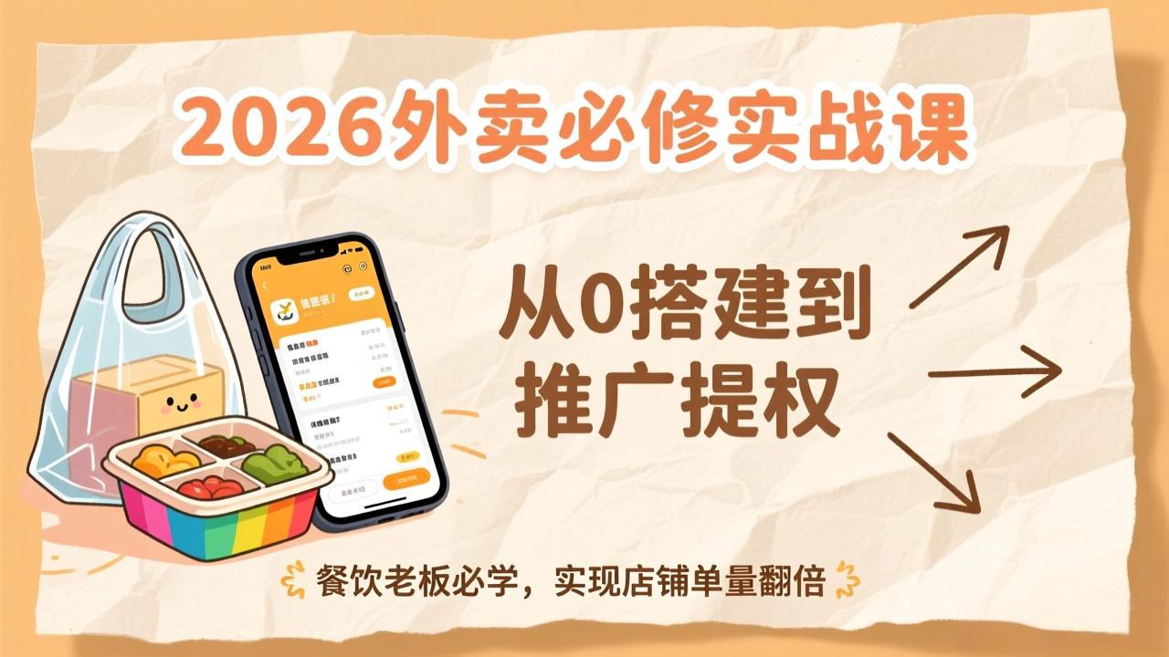 <span style='color:#078a00'>2026外卖必修实战课:从0搭建到推广提权,餐饮老板必学,实现店铺单量翻倍</span>