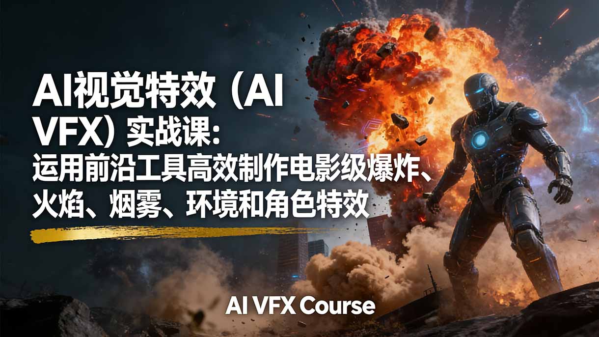 <span style='color:#a100e0'>AI视觉特效(AI VFX)实战课:运用前沿工具高效制作电影级爆炸、火焰、烟雾、环境和角色特效</span>
