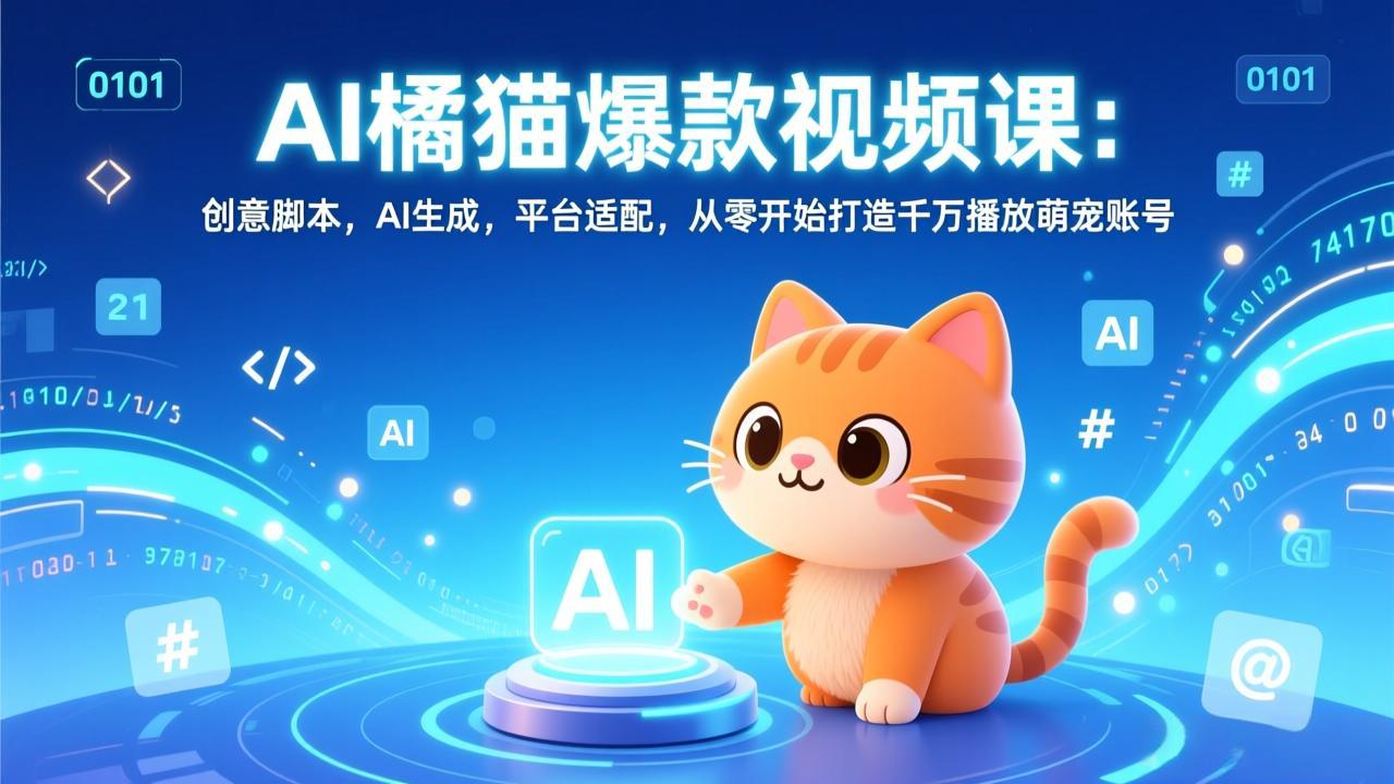 <span style='color:#001aff'>AI橘猫爆款视频课:创意脚本,AI生成,平台适配,从零开始打造千万播放萌宠账号</span>