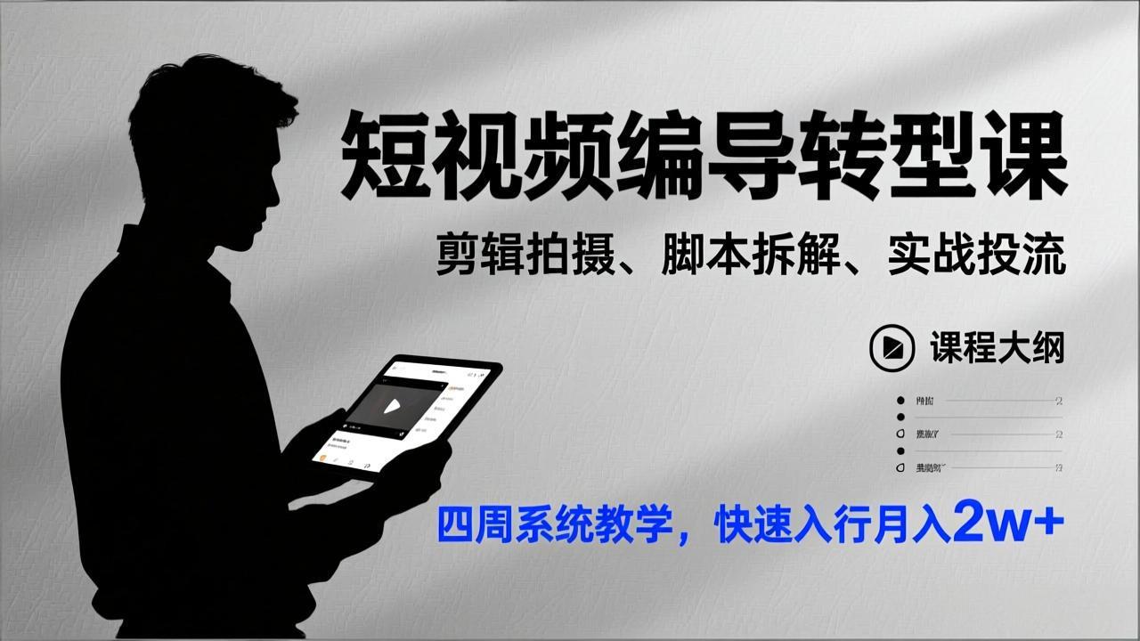 <span style='color:#a100e0'>短视频编导转型课,剪辑拍摄、脚本拆解、实战投流,四周系统教学,快速入行月入</span>