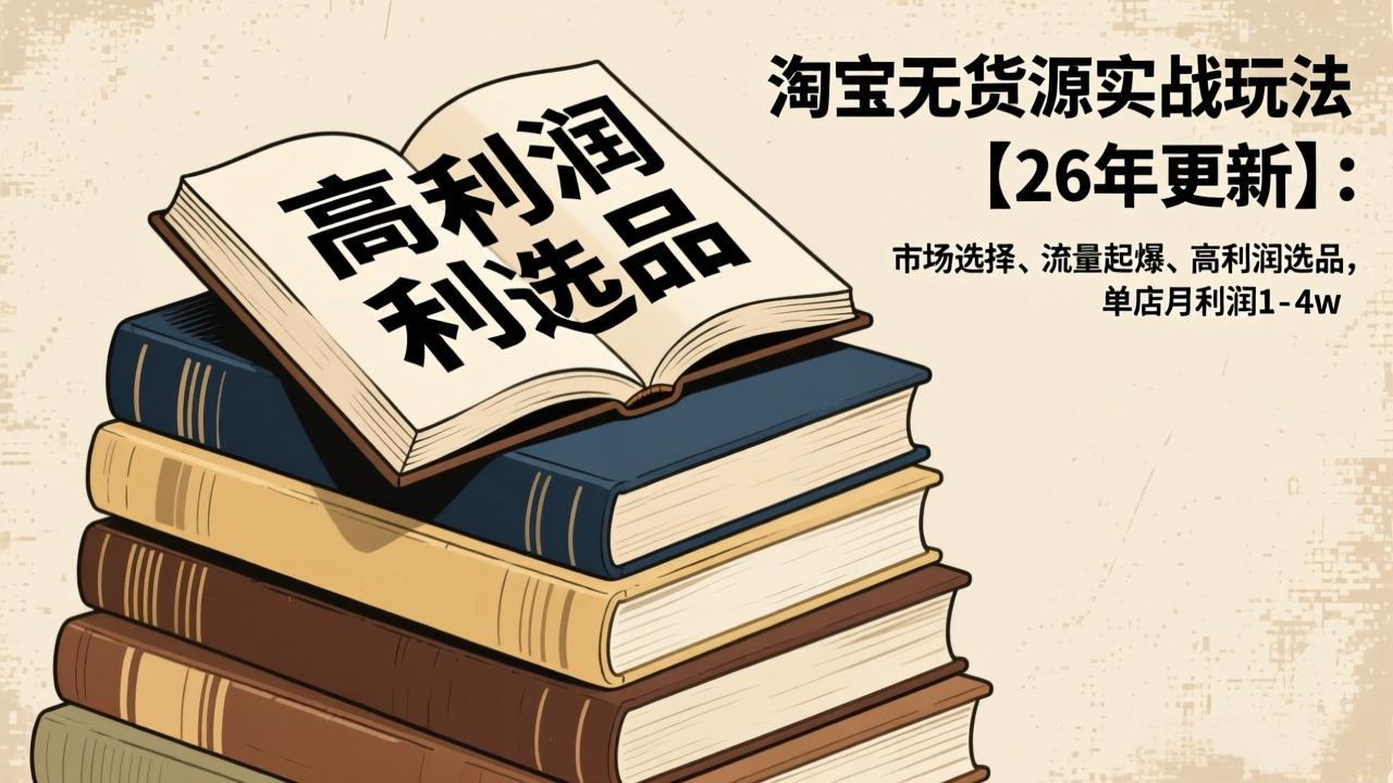 <span style='color:#a100e0'>淘宝无货源实战玩法【26年更新】:市场选择、流量起爆、高利润选品,单店月利润</span>
