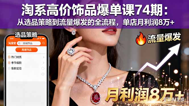<span style='color:#ff0000'>淘系高价饰品爆单课74期：从选品策略到流量爆发的全流程，单店月利润8万</span>