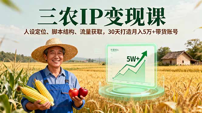 <span style='color:#001aff'>三农IP变现课,人设定位、脚本结构、流量获取,30天打造月入5万+带货账号</span>