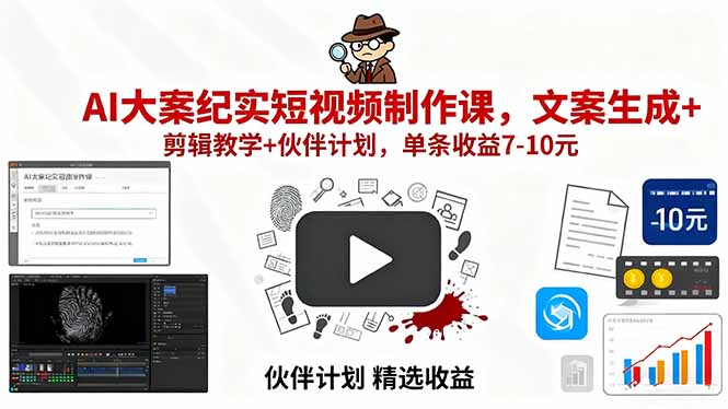 <span style='color:#a100e0'>AI大案纪实短视频制作课，文案生成+剪辑教学+伙伴计划，单条收益7-10元</span>