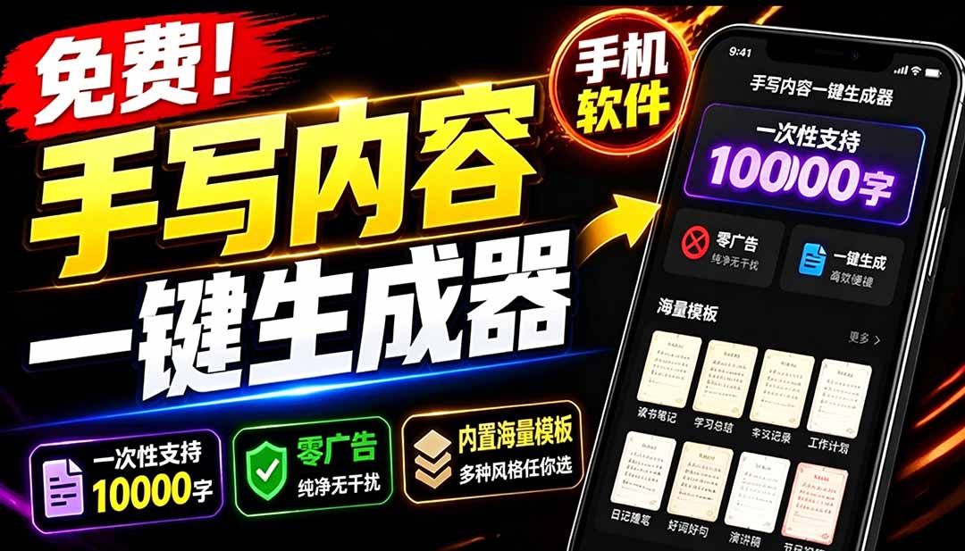 <span style='color:#001aff'>超逼真手写字体一键生成器,纯免费离线运行,一次性支持10000字,零广告,内置海量模板</span>