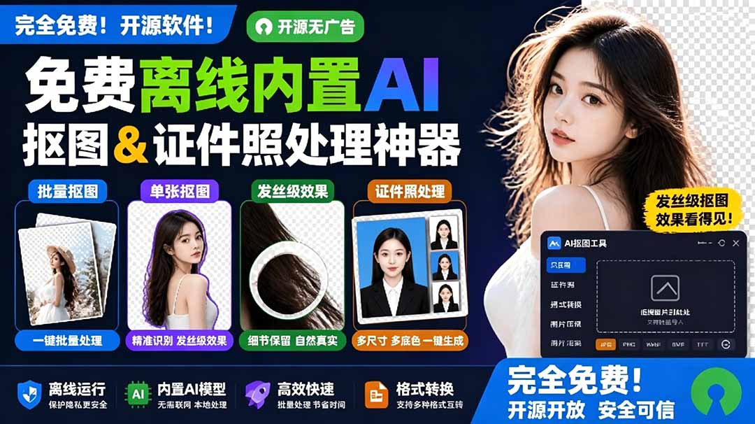 本地离线跨平台一键AI抠图神器，开源免费使