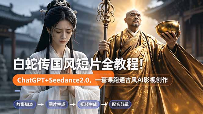 <span style='color:#bd7800'>白蛇传-国风短片全教程！ChatGPT+Seedance2.0，一套课跑通古风AI影视创作</span>