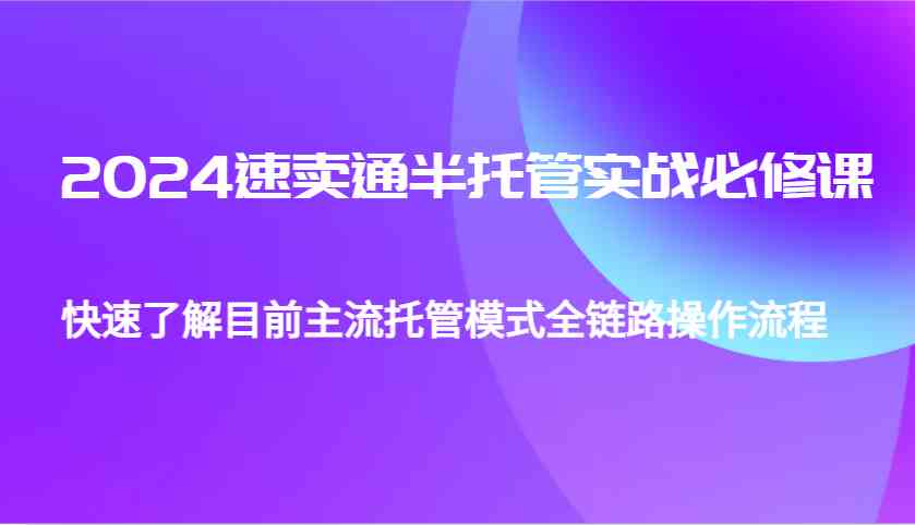 速卖通半托管实战指南：从入门到精通，掌握主流模式全链路操作流程