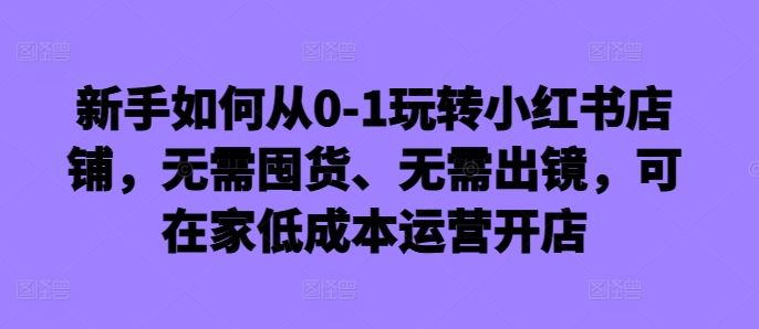 新手如何从零起步运营小红书店铺：无需囤货出镜，在家低成本开启创业之路