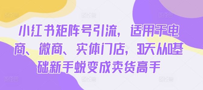 小红书矩阵运营实战指南:从零基础入门到卖货高手,助力电商与实体门店增长