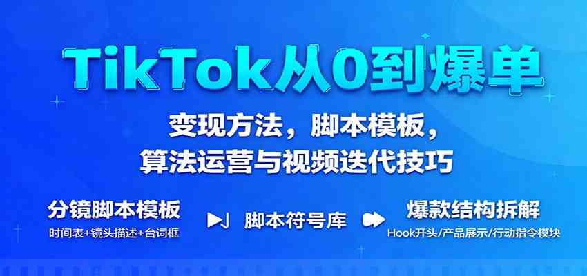 TikTok从0到爆单:变现方法,脚本模板,算法运营与视频迭代技巧