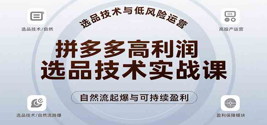 拼多多高利润选品技术实战课,手把手教学自然流高投产起爆,实现低风险可持续盈利 拼多多高利润选品技术实战课,手把手教学自然流高投产起爆,实现低风险可持续盈利
