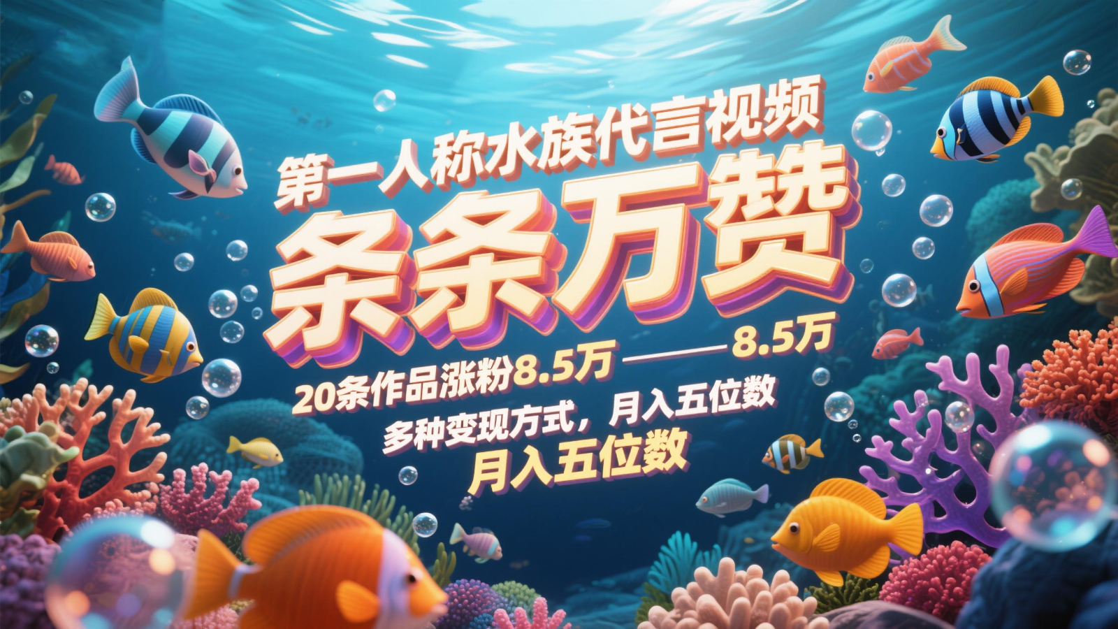 第一人称水族代言视频,条条万赞,20条作品涨粉8.5万,多种变现方式月,入五位数 第一人称水族代言视频,条条万赞,20条作品涨粉8.5万,多种变现方式月,入五位数