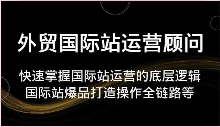 外贸国际站运营顾问-快速掌握国际站运营的底层逻辑,国际站爆品打造操作全链路等