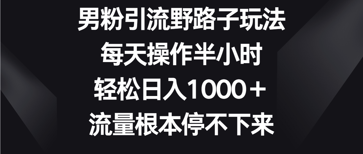 男粉引流野路子玩法,每天操作半小时轻松日入1000+,流量根本停不下来