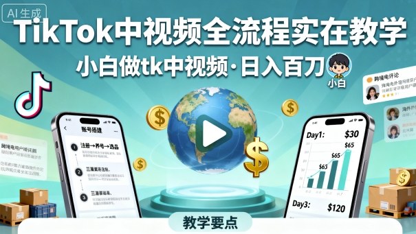 TikTok中视频全流程实操教学,小白做tk中视频,日入百刀 TikTok中视频全流程实操教学,小白做tk中视频,日入百刀