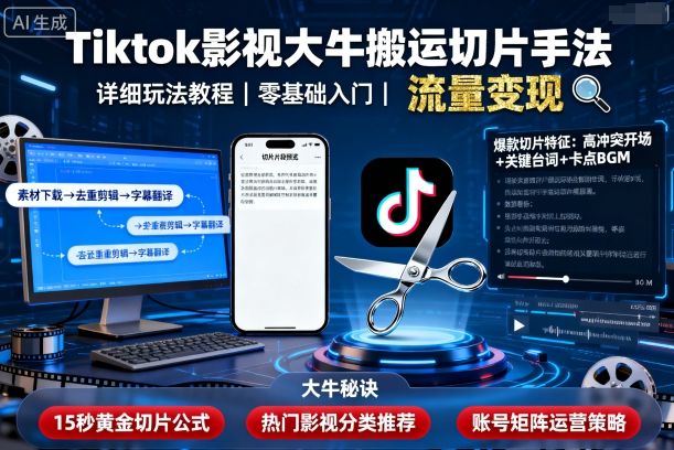Tiktok影视大牛搬运切片手法,详细玩法教程 Tiktok影视大牛搬运切片手法,详细玩法教程