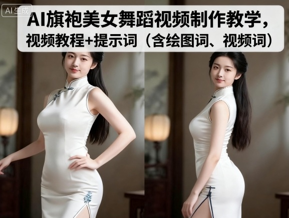 AI旗袍美女舞蹈视频制作教学,视频教程+提示词(含绘图词、视频词) AI旗袍美女舞蹈视频制作教学,视频教程+提示词(含绘图词、视频词)