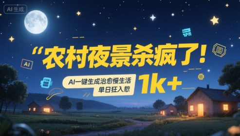 农村夜景杀疯了!AI一键生成治愈系慢生活,单日狂入1k+ 农村夜景杀疯了!AI一键生成治愈系慢生活,单日狂入1k+