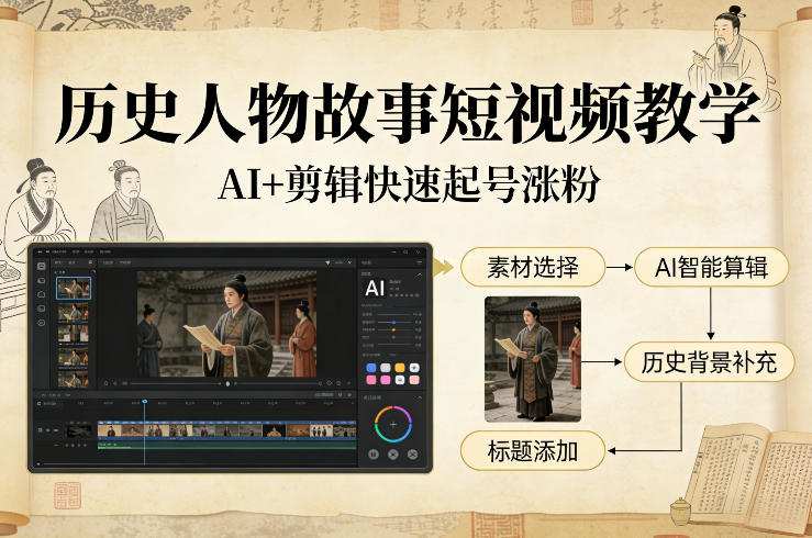 历史人物故事短视频教学 AI剪辑制作历史题材 快速起号涨粉秘籍