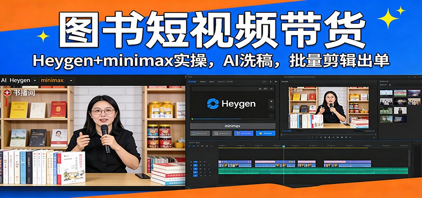 图书短视频带货 Heygen+minimax实操、AI洗稿 批量剪辑出单、批量剪辑出单