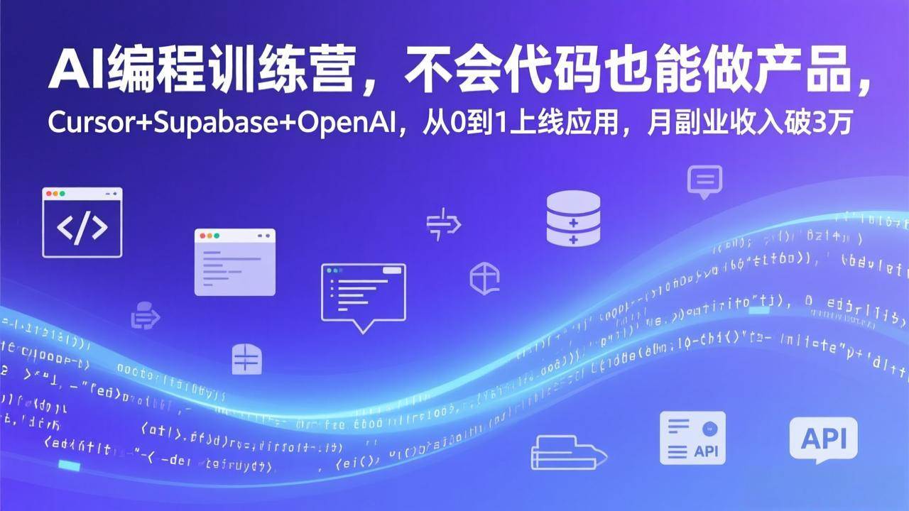 （17388期）AI编程训练营 不会代码也能做产品、Cursor+Supabase+OpenAI 从0到1上线应用、月副业收入破3万