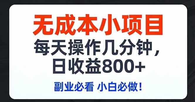 零成本副业小项目、每日操作几分钟、轻松实现日入八百元