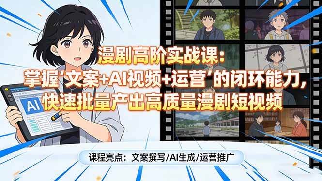 漫剧高阶实战课、掌握文案AI视频运营闭环、快速批量产出高质量短视频