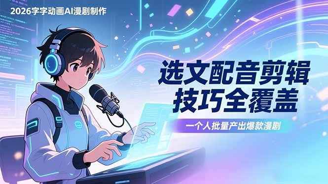 AI漫剧制作全流程、选文配音剪辑技巧、单人批量产出爆款漫剧