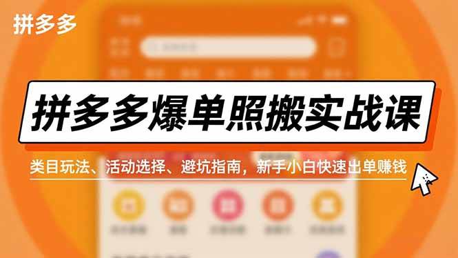 （16838期）拼多多爆单照搬实战课，类目玩法、活动选择、避坑指南，新手小白快速出单赚钱