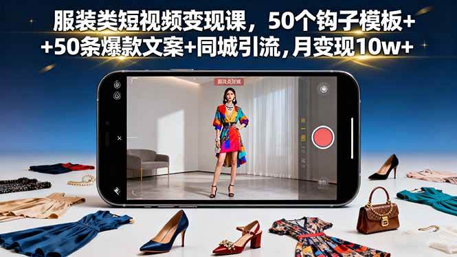 (16189期)服装类短视频变现课,50个钩子模板+50条爆款文案+同城引流,月变现10w+