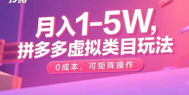 (15903期)月入1-5W,拼多多虚拟类目玩法,0成本,可矩阵操作 (15903期)月入1-5W,拼多多虚拟类目玩法,0成本,可矩阵操作