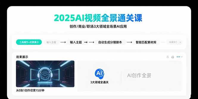 (15762期)2025AI视频全景通关课:涵盖创作/商业/职场3大领域 掌握AI全场景应用 (15762期)2025AI视频全景通关课:涵盖创作/商业/职场3大领域 掌握AI全场景应用