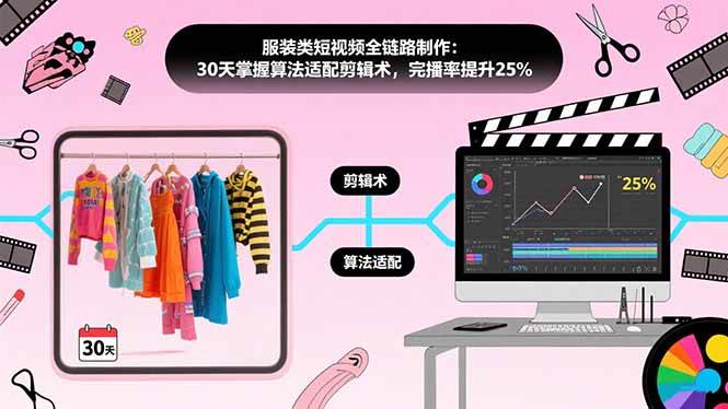 （15655期）服装类短视频全链路制作：30天掌握算法适配剪辑术，完播率提升25%