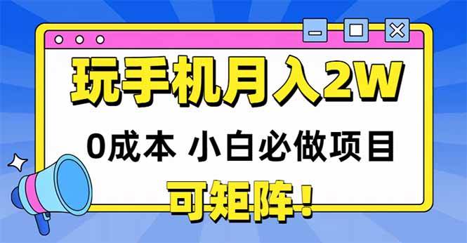 （14879期）玩玩手机月入20000+，0成本小白必做项目，可矩阵