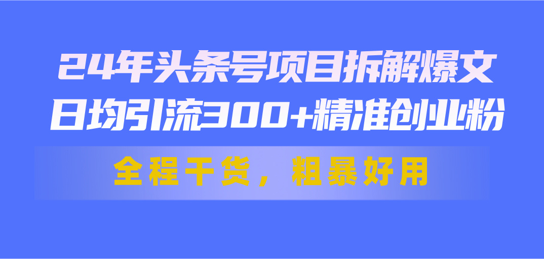 (11397期)24年头条号项目拆解爆文,日均引流300+精准创业粉,全程干货,粗暴好用