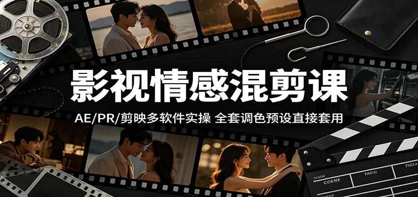 影视情感混剪教学，AE/PR剪映实操，全套预设调色套用
